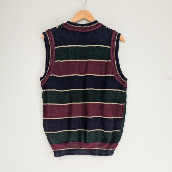 Structure Sweater Vest Mens L Blue Green Maroon 90s Vintage Stripe V-Neck Prep - Picture 5 of 9